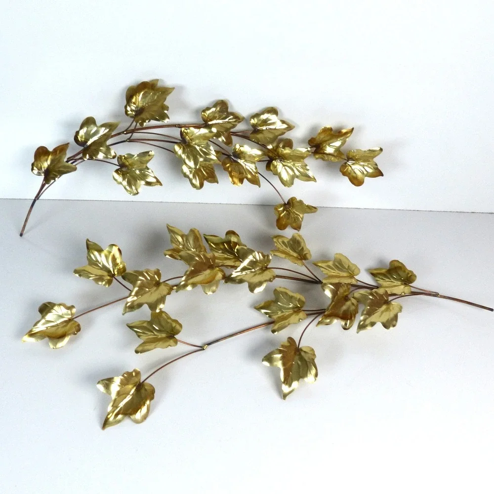 Home Interiors Vintage Ivy Leaf Branch Brass Gold Toned Metal Wall Decor 2 Piece
